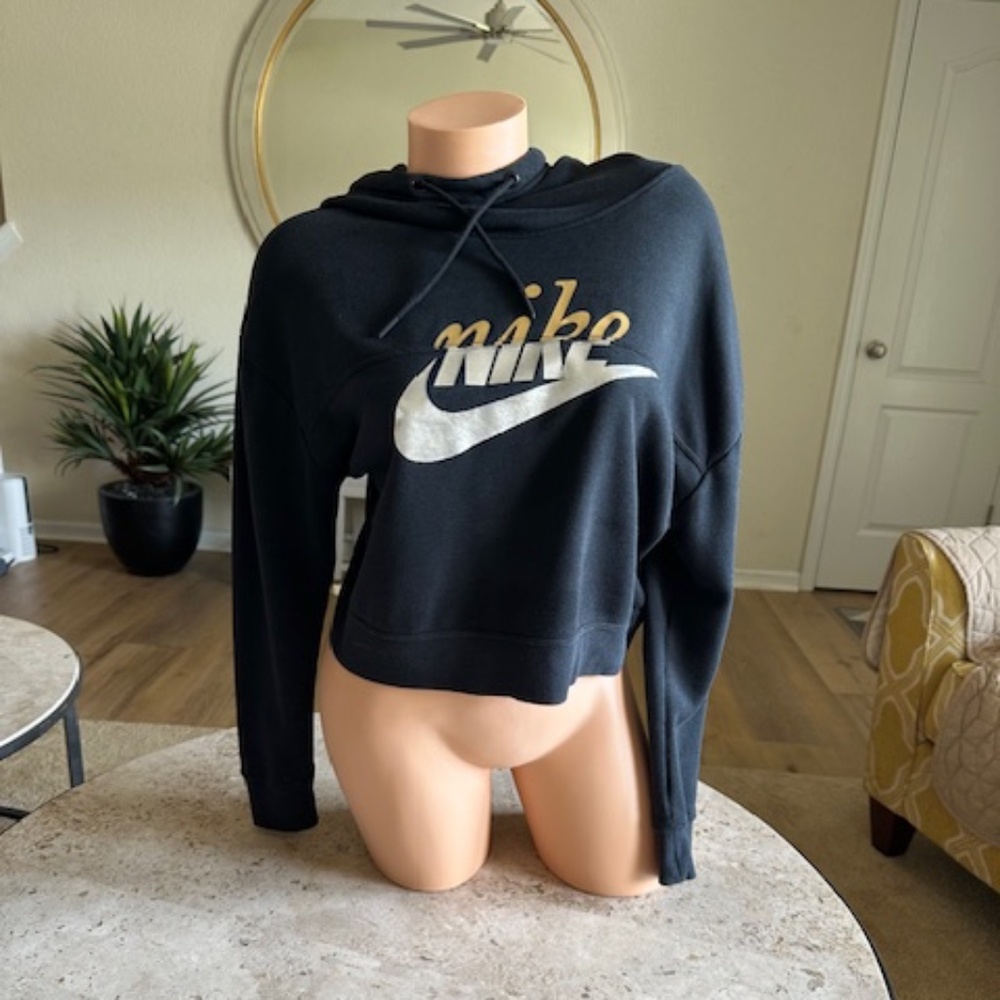 Nike black cropped women's sweatshirt SMALL with gold and silver logo   like new